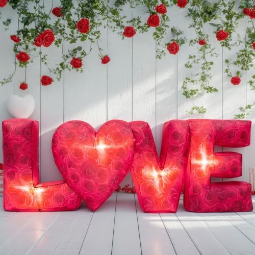 Kosiz 9 ft Long Valentine's Day Inflatable Outdoor Decoration Inflatable Red Rose Love Letters with Build-in LED Lights Romantic Valentines Blow up Yard Decor for Home Wedding Ceremony Yard Lawn - Image 5