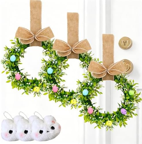 9'' Easter Wreaths for Front Door, 2026 Upgraded Small Easter Wreath, Easter Wreath for Kitchen Cabinets Window, Mini Spring Artificial Spring -Green Decor for Home, Farmhouse (3PCS) by Unknown