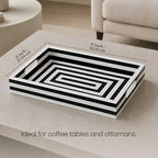 Handicrafts Home Black & White Concentric Resin Inlay Ottoman Tray, 17x11 - Image 2