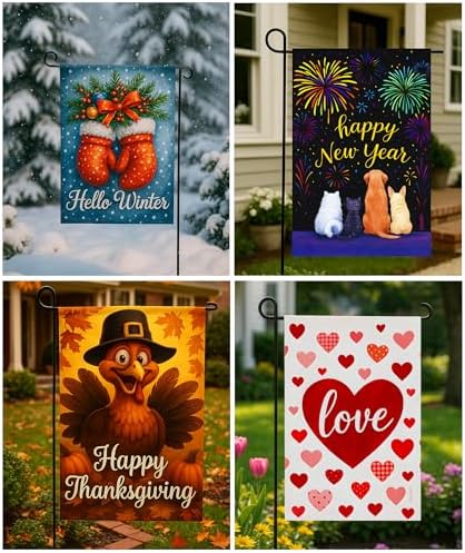 Premium 12 Pack Seasonal Garden Flags Set 12x18 Inch Double Sided, Burlap Outdoor Yard Flags for Spring, Summer, Fall, Winter, Easter, Mother’s Day, Valentine’s, St. Patrick’s, 4th of July, Halloween, Thanksgiving, Christmas - Image 2