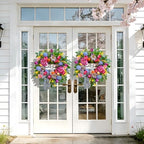 Pinkpuii Spring Wreaths for Front Door Outside– 24 Inch Spring Door Wreath with Pink Peonies, Roses,Blue Hydrangeas&Yellow Tulips,Colorful Welcome Summer Wreaths for Front Door Porch & Entryway Decor - Image 5