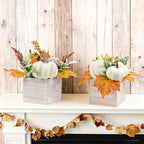 2 Pack Larger Fall Pumpkin Decoration in Wood Box Artificial Pumpkins Tables Centerpieces Faux Gourd Berries Maple Leaves for Autumn Thanksgiving Dining Harvest Mantel Home Indoor Decor - Image 7