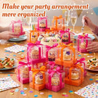 Gerrii 100 Pcs Clear Plastic Individual Cupcake Boxes 3.5" Single Cupcake Containers Transparent Ornament Gift Box with Inserts and Ribbon for Wedding Baby Shower Party Favor (Orange and Hot Pink) - Image 4
