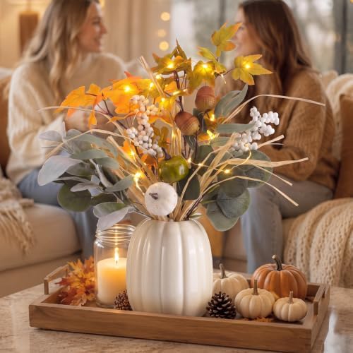 Rtteri 15 Pcs Lighted Fall Table Centerpiece Ceramic Pumpkin Vase with Stem - Image 5