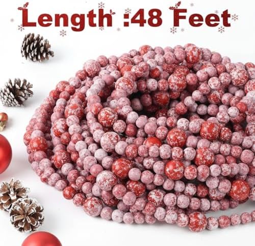 48Ft Christmas Wood Bead Garland Rustic Holiday Decor (Vintage Red Beads) - Image 2