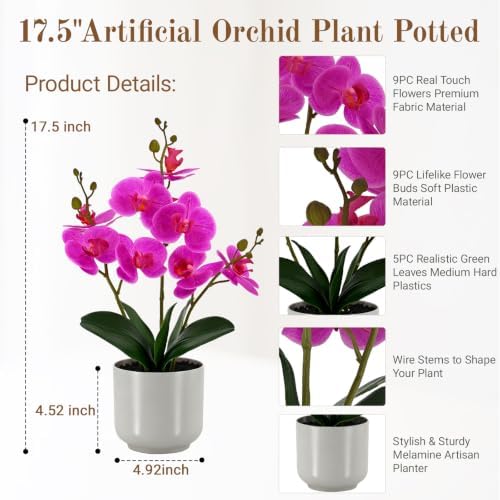 Fake Orchid-17.5”tall Artificial Indoor Plant for Home Decor-Dark Pink - Image 2