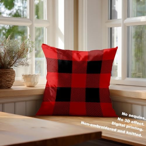 Batmerry Red Black Checkered Throw Pillow Covers, Red Gray Black Checkered Abstract Decorative Pillow Covers Digital Printing Blended for Couch Sofa Bed Invisible Zipper 26X26 in(Set of 2) - Image 4