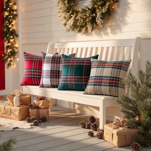 MIULEE Fall Plaid Decorative Pillow Covers Set of 2 22x22 Khaki - Image 6