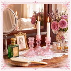 Sieral 24 Pcs Pink Taper Candle Holders 4'' Tall Candlestick Glass Holders Bulk Crystal Decorative Stand Wedding Stick Holder for Anniversary Party Dining Table Festival Decor - Image 5
