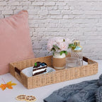 Summit Living Handwoven Multipurpose Rectangle Rattan Tray, 20” x 12” – Durable Wicker Tray with Leather Handles for Home Decor Display - Image 6