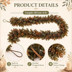 XunYee 6 ft Fall Garland Artificial Boxwood Leaves Fall Garland for Mantle - Image 2