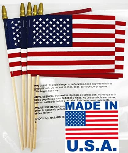GIFTEXPRESS 12-Pack 12x18" American Stick Flags – Made in USA, Handheld with 30" Wooden Pole & Gold Spear Tip, Patriotic Grave Marker Flags for Memorial Day, 4th of July, Veterans Day, Parade Use by GIFTEXPRESS