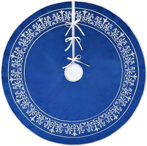 Blue Christmas Tree Skirt Velvet 30 Inch - Floral Embroidered Decoration - Image 7