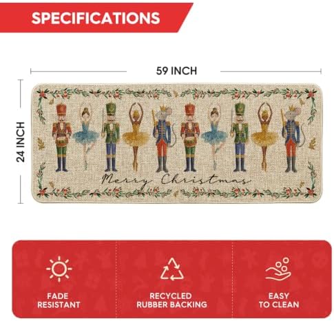 Artoid Mode Watercolor Nutcrackers Merry Christmas Welcome Decorative Doormat, Seasonal Winter Low-Profile Rug Switch Mat for Indoor Outdoor 24x59 Inch - Image 3
