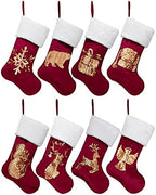 GEX Christmas Stockings 8 Pack for Family 20" Gold Sequins Red Velvet with White Soft Faux Fur Embroidery Classic Fireplace Tree Decorations for Xmas Season Decor (Set of 8) - Image 2