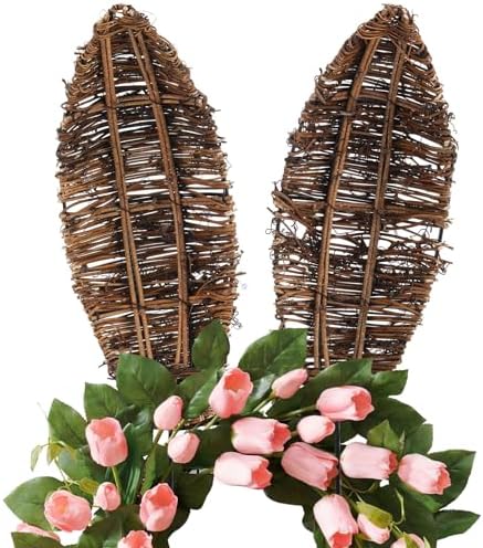 Suncalla 14.5 Inch Easter Grapevine Bunny Ears Wreath Accessory with Iron Wire Rattan Wreath Decoration Bunny Ears Decor Accessories Bendable for Front Door Easter Farmhouse Wreaths Accessories by Unknown