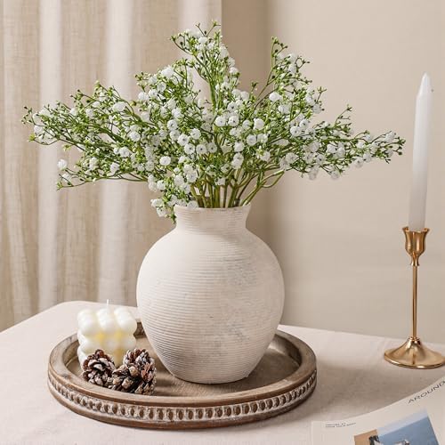 Ceramic Flower Vase Home Decor, 7.4 in Farmhouse Table Vases Rustic Vintage Living Room Kitchen Bedroom Decoration Pottery Decorative Vases for Flowers House Shelf Office Desk Dining Entryway, White - Image 3