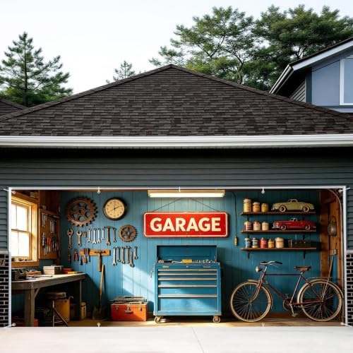7x16FT Tool Room Garage Door Banner Vintage Garage Door Cover Garage Decoration by FOREVERQUEEN