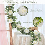 Dolicer 4Pcs 26Ft Artificial Eucalyptus Garlands with Flowers - 8 Roses, Faux Floral Greenery Garlands Fake Flowers Vines for Wedding Table Centerpieces Arch Party Ceremony Backdrop Decor (White) - Image 3
