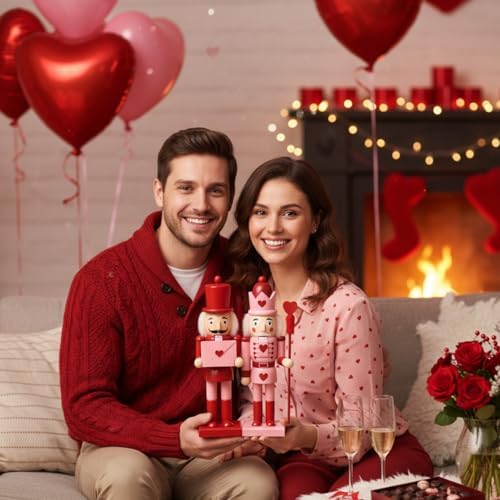 Kathfly 2 Pcs Valentine's Day Nutcracker 10 Inch Wooden Pink Red King and Heart Letter Nutcracker Figures for Valentine's Day Mantle Desktop Table Display Decoration - Image 6