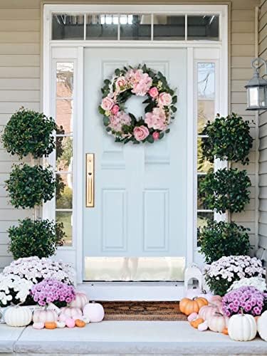 Artificial Pink Rose Wreath - 20 Inch Front Door Wreath with Hydrangea Leaves for Spring, Valentine's, Mother's Day, Wedding & Home Decor - Image 6