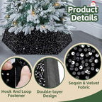 Black Christmas Tree Ring Collar 25.59 Inch Collapsible Xmas Tree Skirt Sequin Velvet Tree Stand Cover for Halloween Artificial Tree Home Ornaments - Image 6