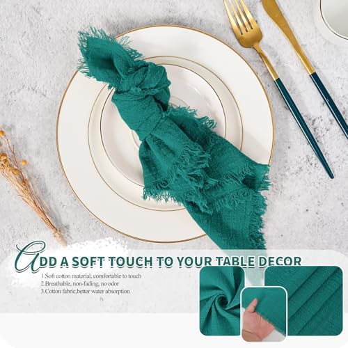 Pesonlook 24 Pcs Teal Handmade Cotton Cloth Napkins with Fringe,16x16 Inch - Image 6