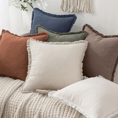 MIULEE Linen Fringe Decorative Fall Throw Pillow Covers Malt Ball 20x20 - Image 6
