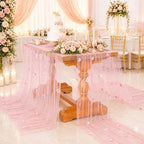 Fanqisi Dusty Rose Pearl Table Runner Floral Tulle Gauze Runner 10FT 8 Pack - Image 2