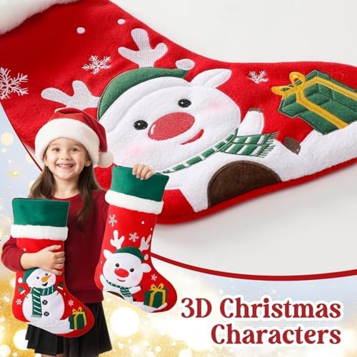 Personalized Christmas Stockings with Embroidered Name & Monogram,Custom Xmas Character Stocking with White Plush Cuff,18” Large Santa,Snowman,Reindeer,Dog,Cat Fireplace Stockings(4 Pack) - Image 2