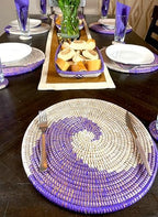 Senegal Placemats/African Bohemian Woven Seagrass Placemats/Natural Wicker Round Basket Placemats/Decorative Hanging Wicker Plates/Hanging Wall Decor (Purple & White) - Image 2