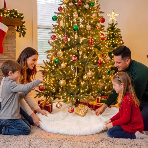 White Faux Fur Christmas Tree Skirt 60 Inch Plush Tree Skirt - Image 6