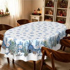 Oval Christmas Tablecloth 60x120 Inch, Farmhouse Blue Snowman Snowflake Christmas Table Cloth, Polyester Waterproof Wrinkle Resistant Xmas Table Cover for Holidays Kitchen Dinning Table Home Decor - Image 2