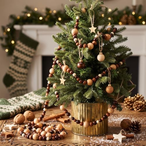 Bucherry 4 Pcs Christmas Wood Bead Garland 28.8 Feet, Coffee,Brown - Image 3
