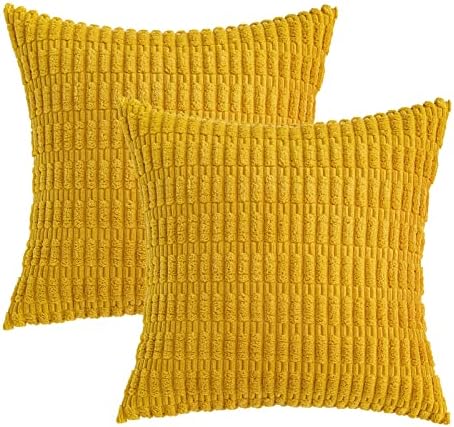 MIULEE Euro Corduroy Decorative Throw Pillow Covers 22x22 Mustard Yellow - Image 6
