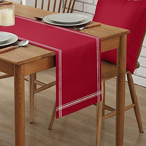 Red Table Runner Dresser Scarves, Farmhouse Red Dining Table Runners 120 inches Long Linen Stripe Coffee Table Runner,Non-Slip Washable Table Setting Decor for Wedding Party Holiday Dinner - Image 2
