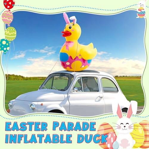 Hungdao 1 Pc 4 ft Easter Inflatable Duck Float Large Blow up Ducks Giant Rubber Duckies with Bunny Ears for Easter Party Decorations Prop Pool Yard Decoration,air Pump Not Included - Image 5