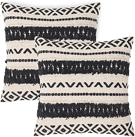 · REDEARTH · Textured Handwoven Throw Pillow Cases Geometric Craft Black by REDEARTH