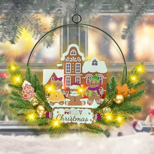 Pre-Lit Christmas Wreath for Front Door, Lighted Witch with 6H On/18H Off by Bringingjoytoyourhomelife
