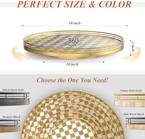 Gold and White Checkerboard Lazy Susan with Rubberwood Base and Metal Rail - Image 6