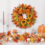 2 Pcs Fall Wreaths for Front Door,22 inch Autumn Sunflower Wreath - Image 4
