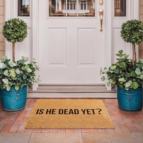 Funny The Entrance Way Outside Personalized Rug with Heavy-Duty Non Slip Outdoor Coconut Coir Doormat Pets Lover Gift 23.6 x 15.7 inch (is He Dead Yet Anti) - Image 4