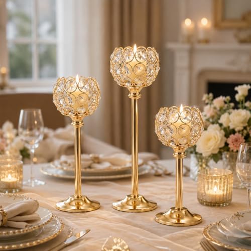 12Pcs Gold Crystal Candle Holders, Tall Bling Bowl Candelabra Centerpiece - Image 4