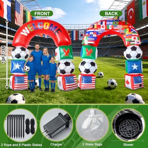 Leyndo 10 ft Giant International Flag Inflatable Archway Decorations 2026 World Soccer Blow up Decorations with Country Flag, LED Lighted 2026 Soccer Inflatables for Yard Garden Lawn Outdoor - Image 2