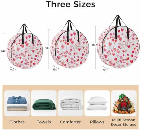 Valentine's Day Round Storage Bag 36 Inch, Romantic Watercolor Red Gradient Love Heart Tree Clothes Storage Container with Handles Heavy Duty Organizer for Comforter, Bedding & Holiday Wreaths - Image 7