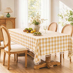JIALE Gingham Tablecloth Rectangle Cotton Linen Fabric Checkered Table Cloth with Tassel Washable Wrinkle Free Buffalo Plaid Table Cover for Outdoor Party Picnic Kitchen Dining, Yellow,55x120 - Image 4