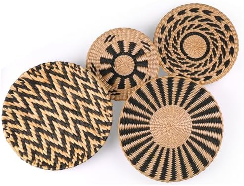 Woven Wall Basket Decor with Included Wall Hooks - Set of 4 Rattan Hanging Natural Seegrass Handmade Round Large Boho Wall Baskets Perfect Rustic Home Decoration for Kitchen Bedroom Living Room by SeeSeattle