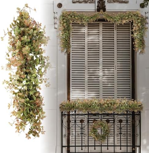 Fake Hanging Plants 14Pc-20 Artificial Ivy Vines, UV Resistant Greenery Ivy Leaves Garland with Flowers for Wedding Outdoor Decoration Home Indoor Wall Décor by Goleray