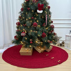 60-Inch Cable Sweater Knit Christmas Tree Skirt with Wooden Toggles, Burgundy - Image 4