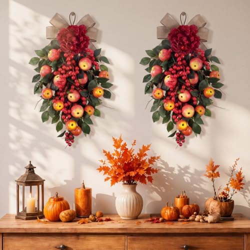 Shihanee 2 Pack 22.5 in Fall Teardrop Swags Autumn Front Door Decor - Image 3
